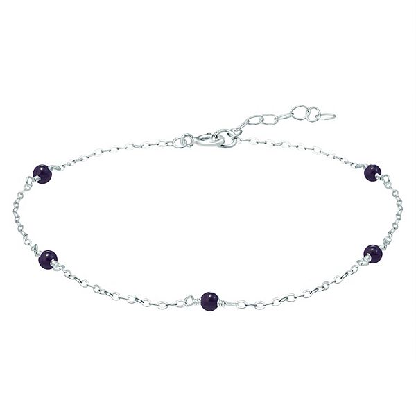 Aleure Precioso Sterling Silver Bead Station Anklet - Purple