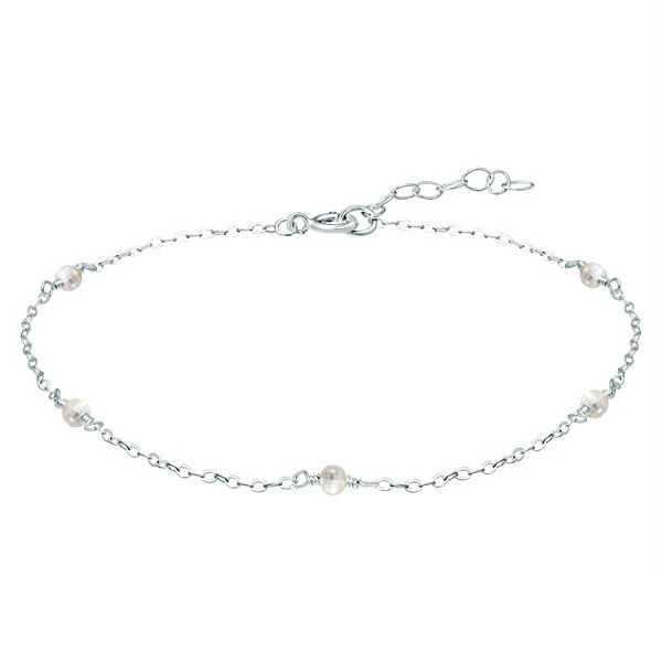 Aleure Precioso Sterling Silver Bead Station Anklet - White