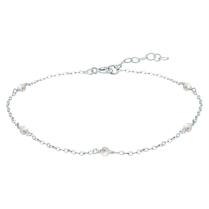 Aleure Precioso Sterling Silver Bead Station Anklet, Womens, Size: 9, W