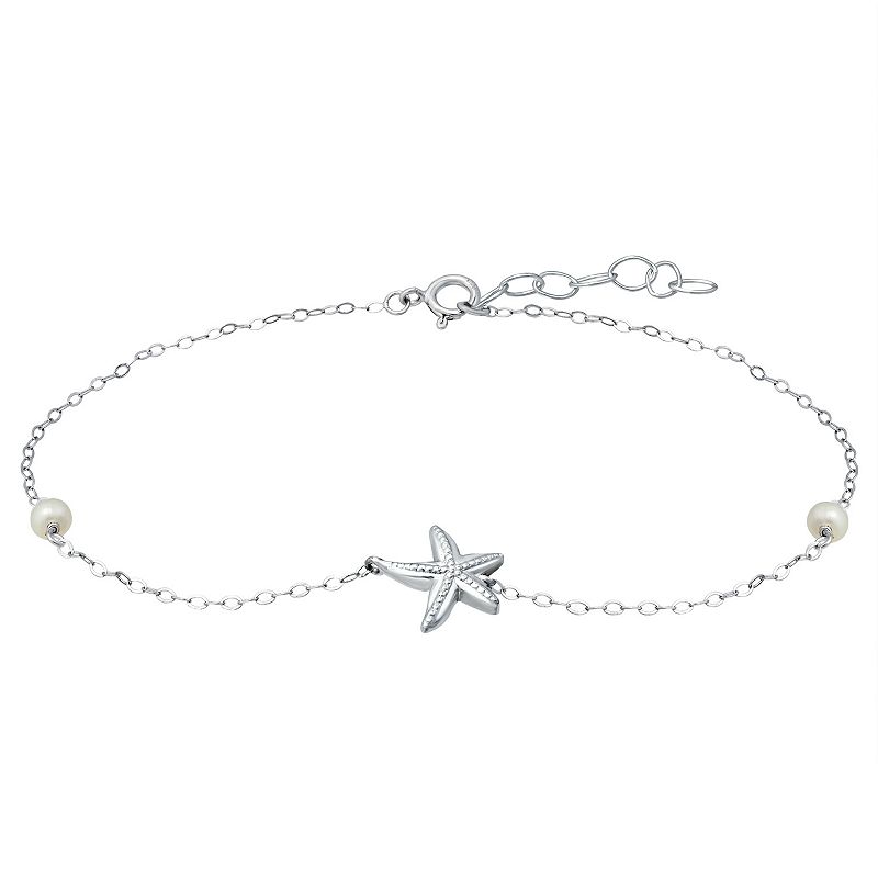 Aleure Precioso Sterling Silver Freshwater Cultured Pearl Starfish Anklet,