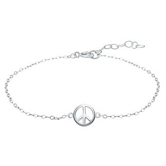 Aleure Precioso Sterling Silver Peace Sign Anklet