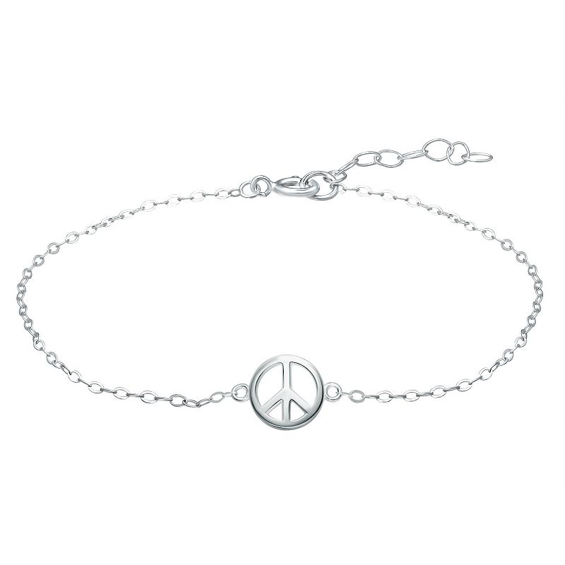 Aleure Precioso Sterling Silver Peace Sign Anklet, Womens, Size: 9, Whi