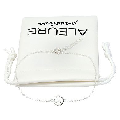 Aleure Precioso Sterling Silver Peace Sign Anklet