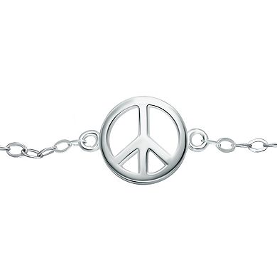 Aleure Precioso Sterling Silver Peace Sign Anklet