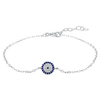 Aleure Precioso Sterling Silver Cubic Zirconia & Lab-Created Sapphire Medallion Anklet