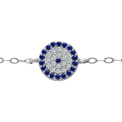 Aleure Precioso Sterling Silver Cubic Zirconia & Lab-Created Sapphire Medallion Anklet