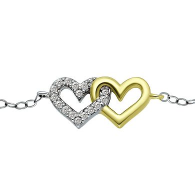 Aleure Precioso Sterling Silver Cubic Zirconia Double Heart Anklet