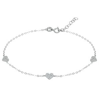 Aleure Precioso Sterling Silver Cubic Zirconia Heart Station Anklet