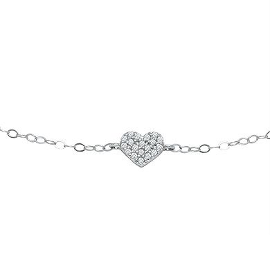 Aleure Precioso Sterling Silver Cubic Zirconia Heart Station Anklet