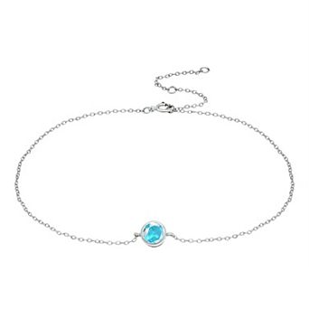 Aleure Precioso Sterling Silver Gemstone Bezel Set Station Anklet