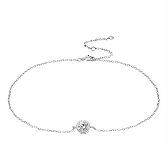Aleure Precioso Sterling Silver Gemstone Bezel Set Station Anklet