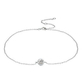 Aleure Precioso Sterling Silver Gemstone Bezel Set Station Anklet