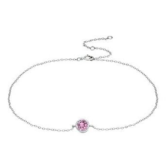 Aleure Precioso Sterling Silver Gemstone Bezel Set Station Anklet