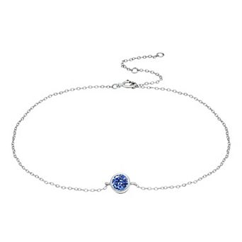 Aleure Precioso Sterling Silver Gemstone Bezel Set Station Anklet