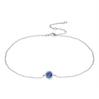 Aleure Precioso Sterling Silver Gemstone Bezel Set Station Anklet