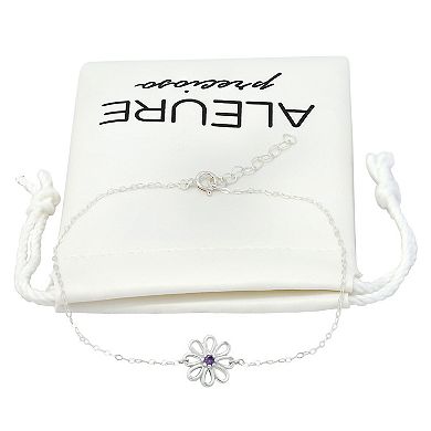 Aleure Precioso Sterling Silver Gemstone Flower Anklet