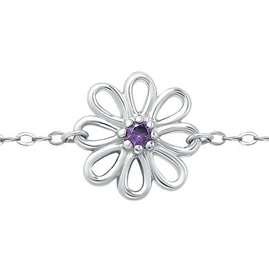 Aleure Precioso Sterling Silver Gemstone Flower Anklet