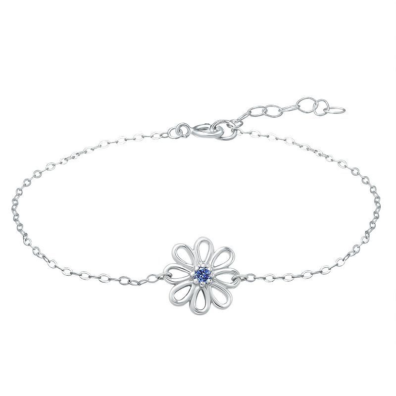 Aleure Precioso Sterling Silver Gemstone Flower Anklet, Women's, Size: 9", Tanzanite Blue