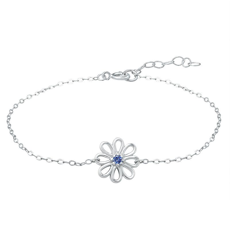 Aleure Precioso Sterling Silver Gemstone Flower Anklet, Womens, Size: 9