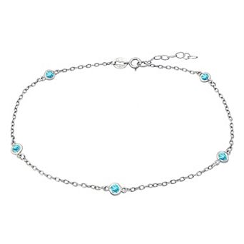 Aleure Precioso Sterling Silver Gemstone Station Anklet