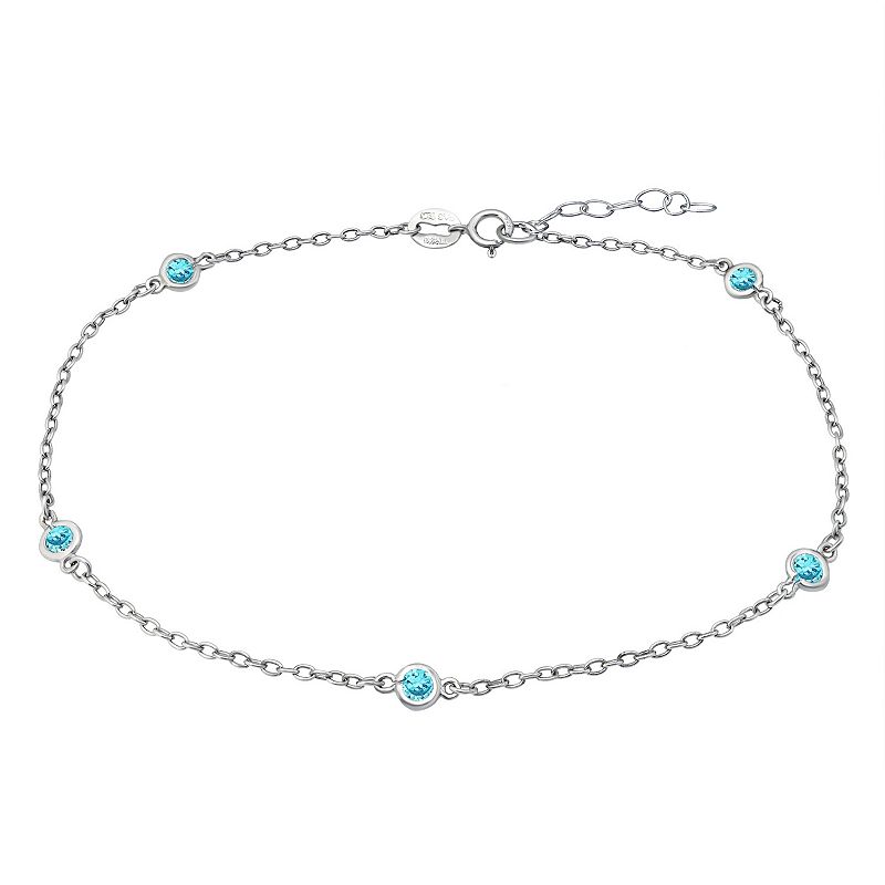 Aleure Precioso Sterling Silver Gemstone Station Anklet, Women's,