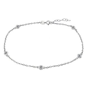 Aleure Precioso Sterling Silver Gemstone Station Anklet