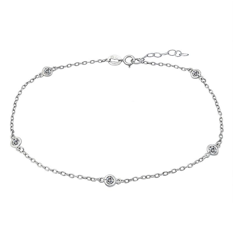 Aleure Precioso Sterling Silver Gemstone Station Anklet, Women's,