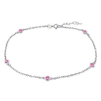 Aleure Precioso Sterling Silver Gemstone Station Anklet