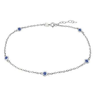 Aleure Precioso Sterling Silver Gemstone Station Anklet