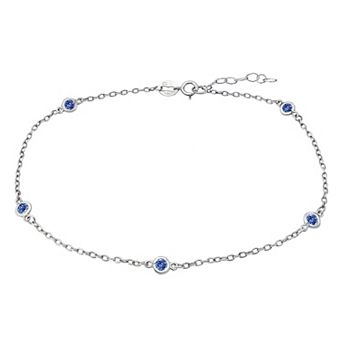 Aleure Precioso Sterling Silver Gemstone Station Anklet