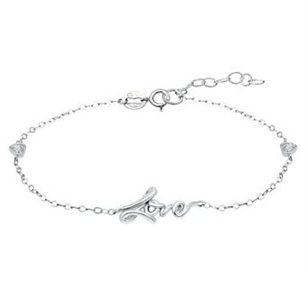 Aleure Precioso Sterling Silver Cubic Zirconia "Love" Anklet