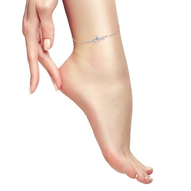 Aleure Precioso Sterling Silver Cubic Zirconia "Love" Anklet