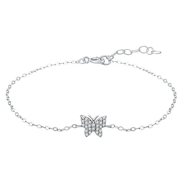 Aleure Precioso Sterling Silver Cubic Zirconia Butterfly Anklet