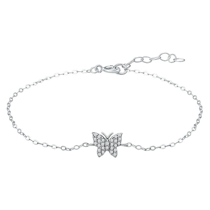 Aleure Precioso Sterling Silver Cubic Zirconia Butterfly Anklet, Womens, 