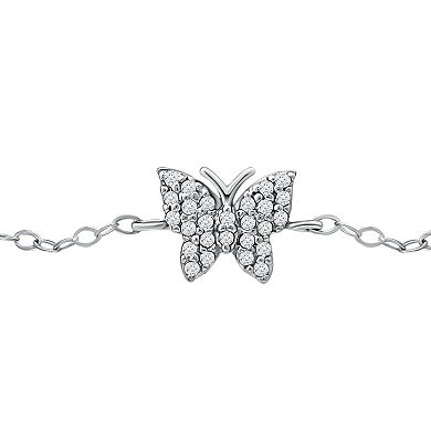 Aleure Precioso Sterling Silver Cubic Zirconia Butterfly Anklet
