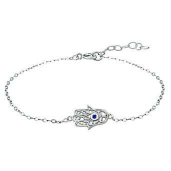 Aleure Precioso Sterling Silver Lab-Created Sapphire Hamsa Anklet