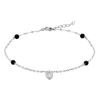 Aleure Precioso Sterling Silver Cubic Zirconia Heart Charm Anklet