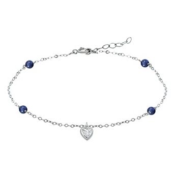 Aleure Precioso Sterling Silver Cubic Zirconia Heart Charm Anklet