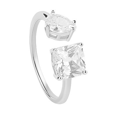 PRIMROSE Sterling Silver Pear & Cushion Cubic Zirconia Bypass Ring