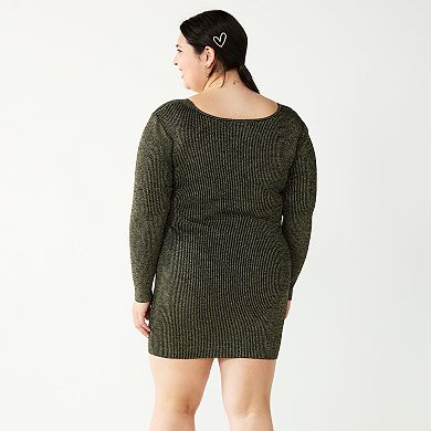 Juniors' Plus Size Almost Famous Twisted Front Mini Sweater Dress