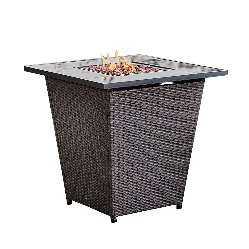 Outdoor 29-in. PVC Rattan Propane Gas Fire Pit, Brown