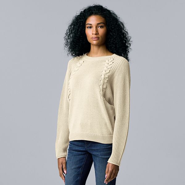 Petite Simply Vera Vera Wang Braided Dolman-Sleeve Sweater