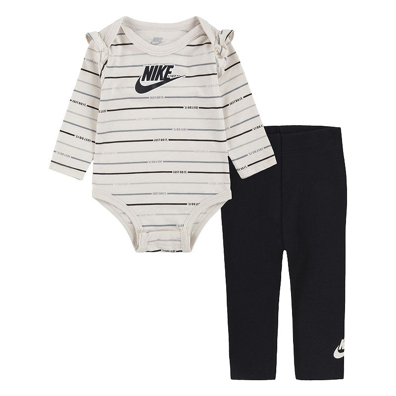 Baby Girl Nike Striped Bodysuit & Leggings Set, Girls, Size: 3 Months, Gre