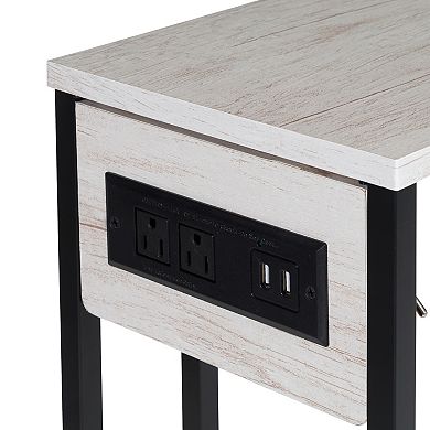 Honey-Can-Do C-Shaped Side Table with Outlets & Wheels