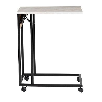 Honey-Can-Do C-Shaped Side Table with Outlets & Wheels