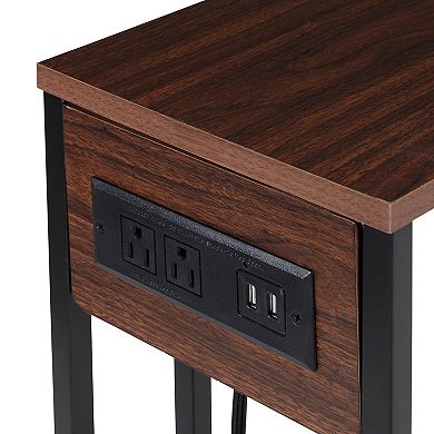 Honey-Can-Do C-Shaped Side Table with Outlets & Wheels