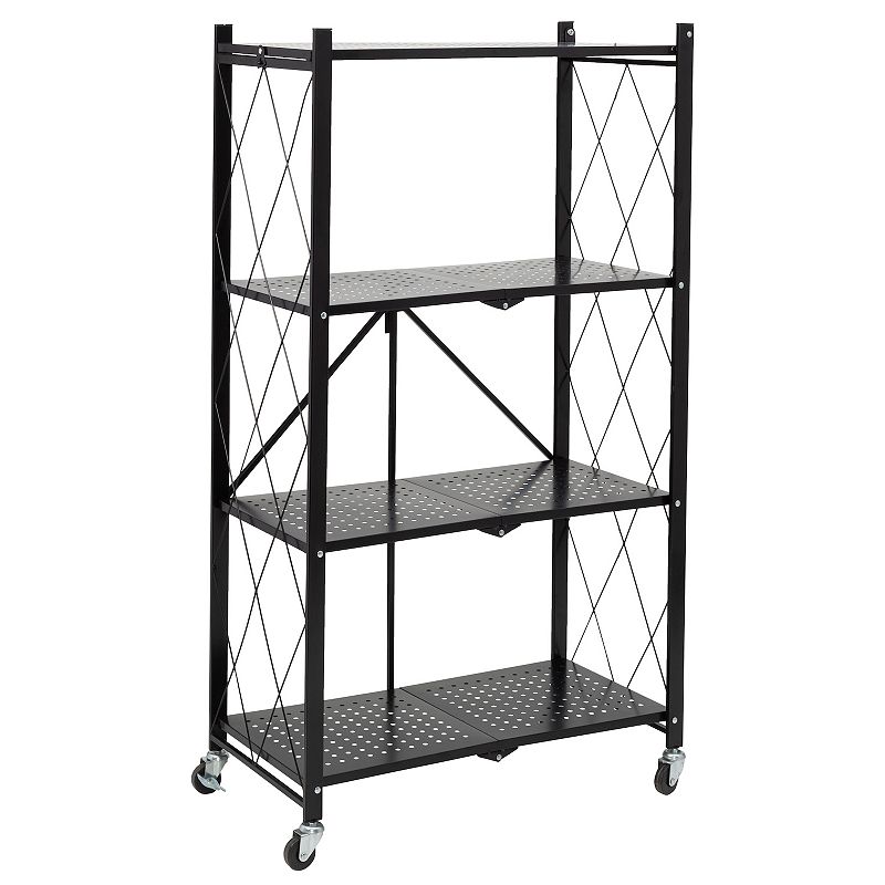 Honey-Can-Do Collapsible 4-Tier Metal Shelf on Wheels, Black