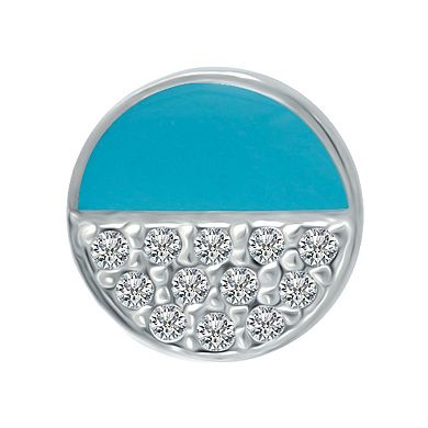 Aleure Precioso Sterling Silver Turquoise Enamel & Cubic Zirconia Round Stud Earrings
