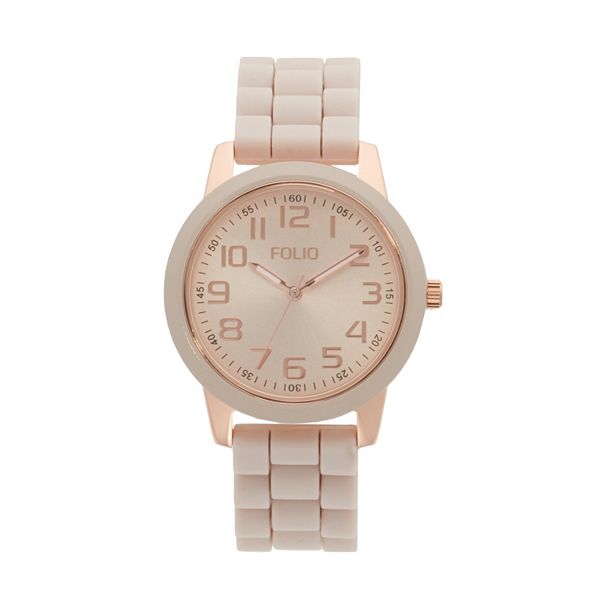 Folio Women s Rose Gold Tone Silicone 3 Hand Easy Read Watch