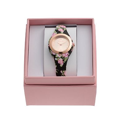 Folio Women's Rose 3 Hand Floral Silicone Watch